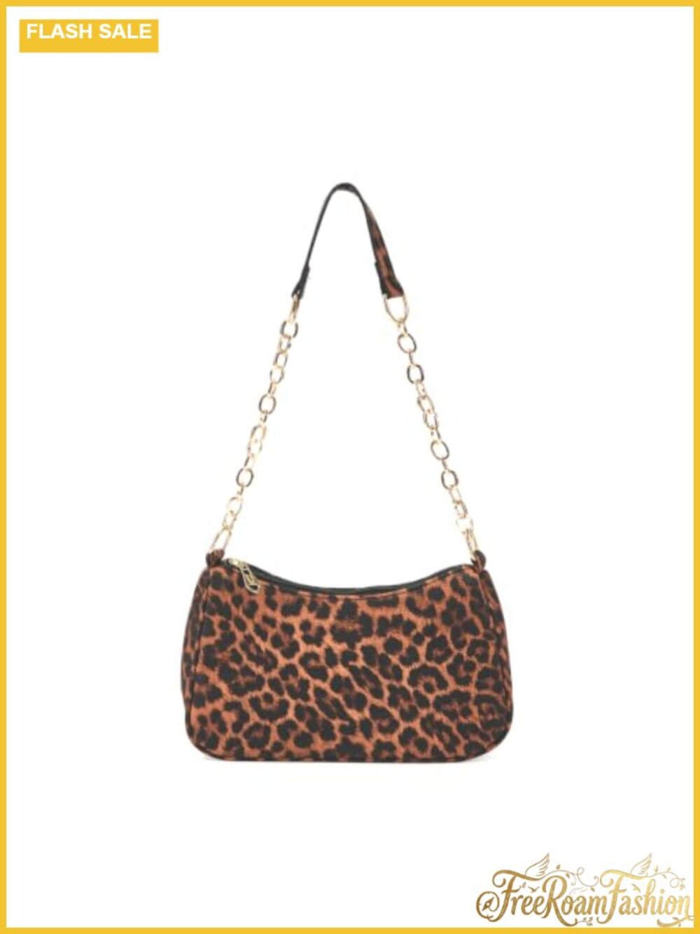 Leopard Print Baguette Shoulder Bag Small Cheetah Handbag Gold Chain